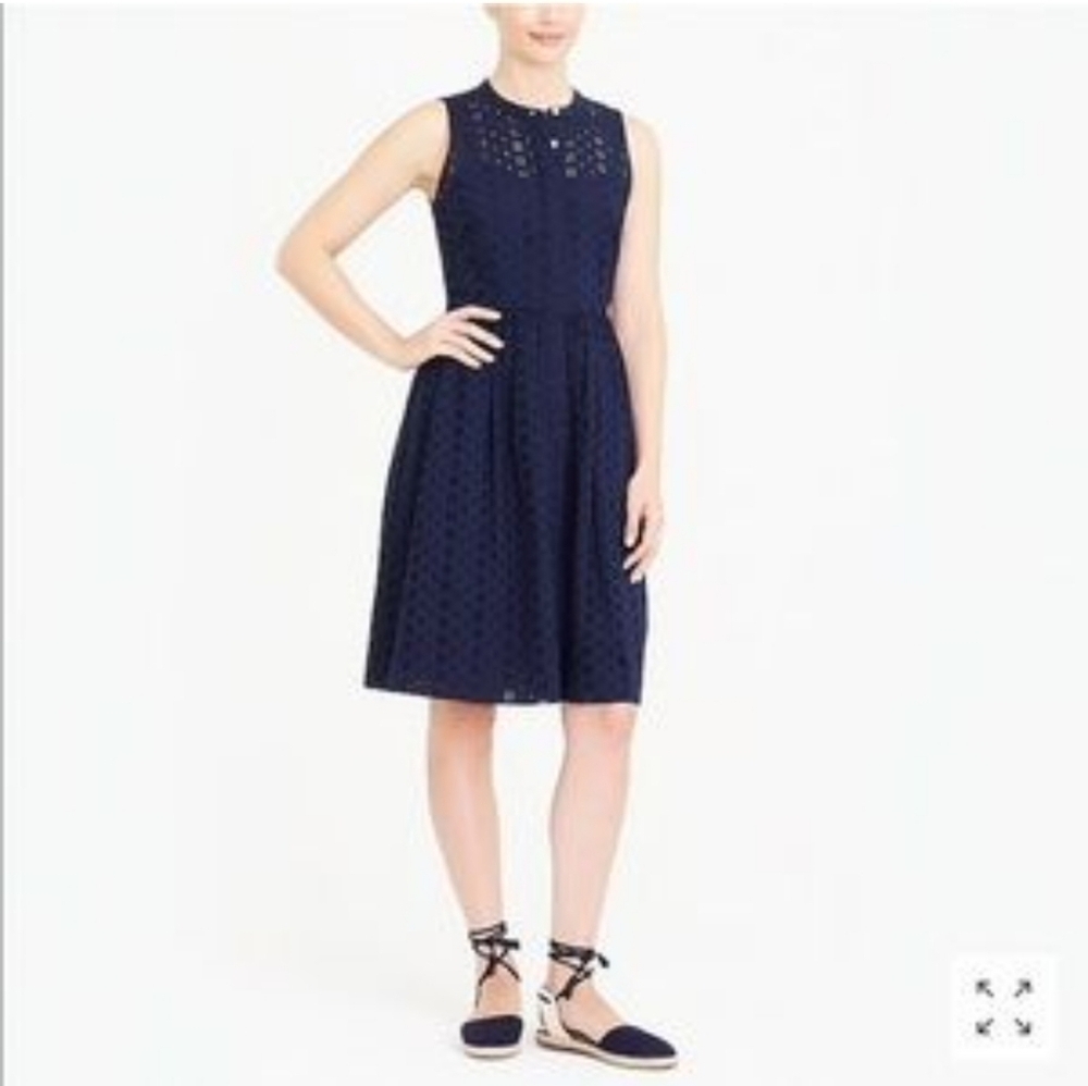 J. Crew Factory Navy Blue Eyelet Lace Sleevless Shirt Dress XXSMALL - Picture 6 of 15